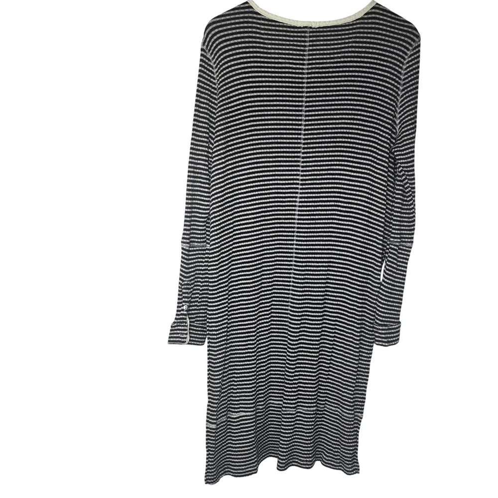 Free People We The Free Henley Tunic Women Large‎ Black White Striped Rayon Boho